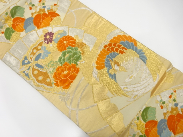 JAPANESE KIMONO / ANTIQUE FUKURO OBI / SILK / WOVEN PHOENIX & PAULOWNIA